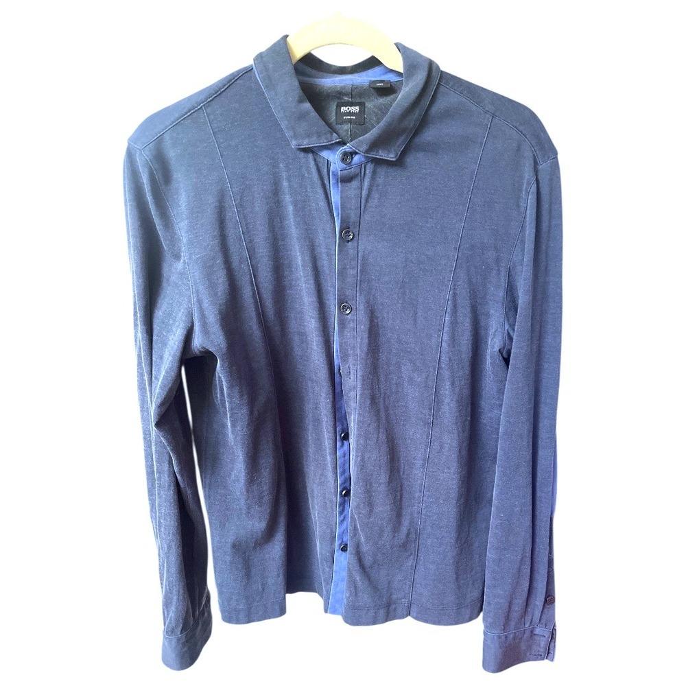 Hugo Boss Slim Fit Long Sleeve Blue Button Down Shirt Casual Mens Size L‎